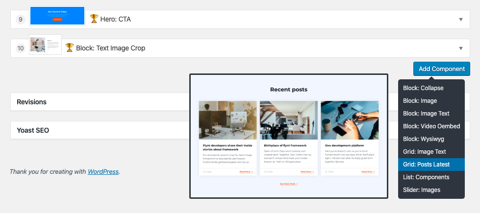 Feature Admin Component Screenshots